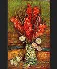 Red Canvas Paintings - Still Life with red gladioli